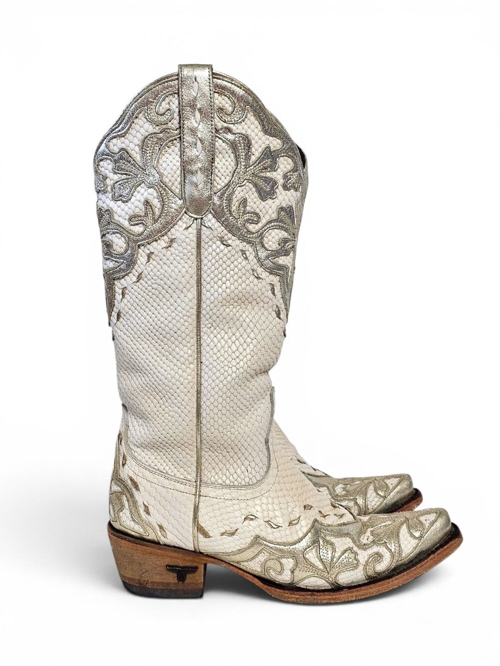 Lane Lily White Champagne Embroidered Leather Western Cowboy Cowgirl Boots 5.5